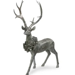 Raz Imports Raz Large Sitting or Standing Silver Deer with Wreath Christmas Figure Outlet
