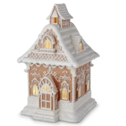 Raz Imports Raz Lighted Brown and White Christmas Gingerbread House Decoration Clearance