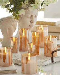 Raz Imports Raz Pillar Battery Operated Flickering Candle In Gold Glass Online