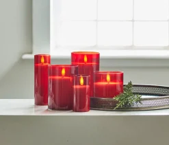 Raz Imports Raz Pillar Battery Operated Flickering Candle In Red Glass Best