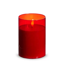 Raz Imports Raz Pillar Battery Operated Flickering Candle In Red Glass Best