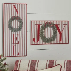 Raz Imports Raz Red and White Striped Joy or Noel Metal Framed Christmas Sign Outlet