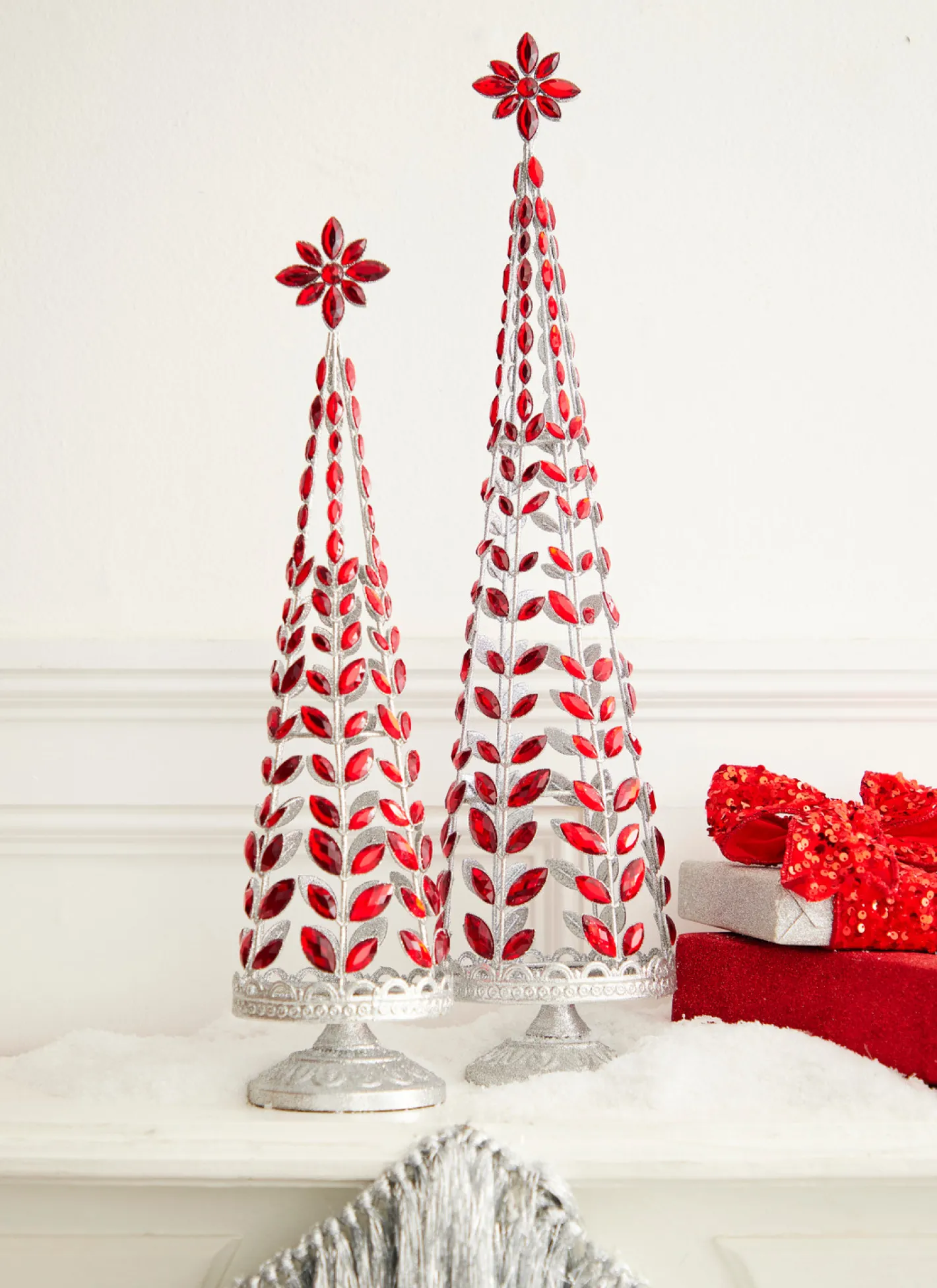 Raz Imports Raz Red Jeweled Tree with Silver Glitter Set of 2 4313507 Outlet