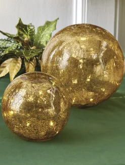 Raz Imports Raz Set of 2 Gold Mercury Glass Lighted Ball Christmas Decoration 4222802 Hot