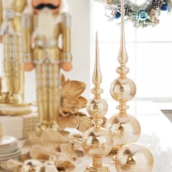 Raz Imports Raz Set of 2 Gold Textured Standing Finial Glass Christmas Decoration 4324555 Best