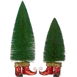 Raz Imports Raz Set of 2 Green Glitter Bottle Brush Tree with Elf Shoes 4227111 Sale