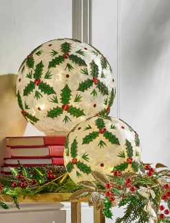 Raz Imports Raz Set of 2 Holly Leaf Battery Operated Lighted Ball Glass Christmas Decoration 4322866 Discount