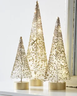 Raz Imports Raz Set of 3 Lighted White Bottle Brush Trees with Gold Glitter 4215506 Hot