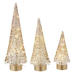 Raz Imports Raz Set of 3 Lighted White Bottle Brush Trees with Gold Glitter 4215506 Hot