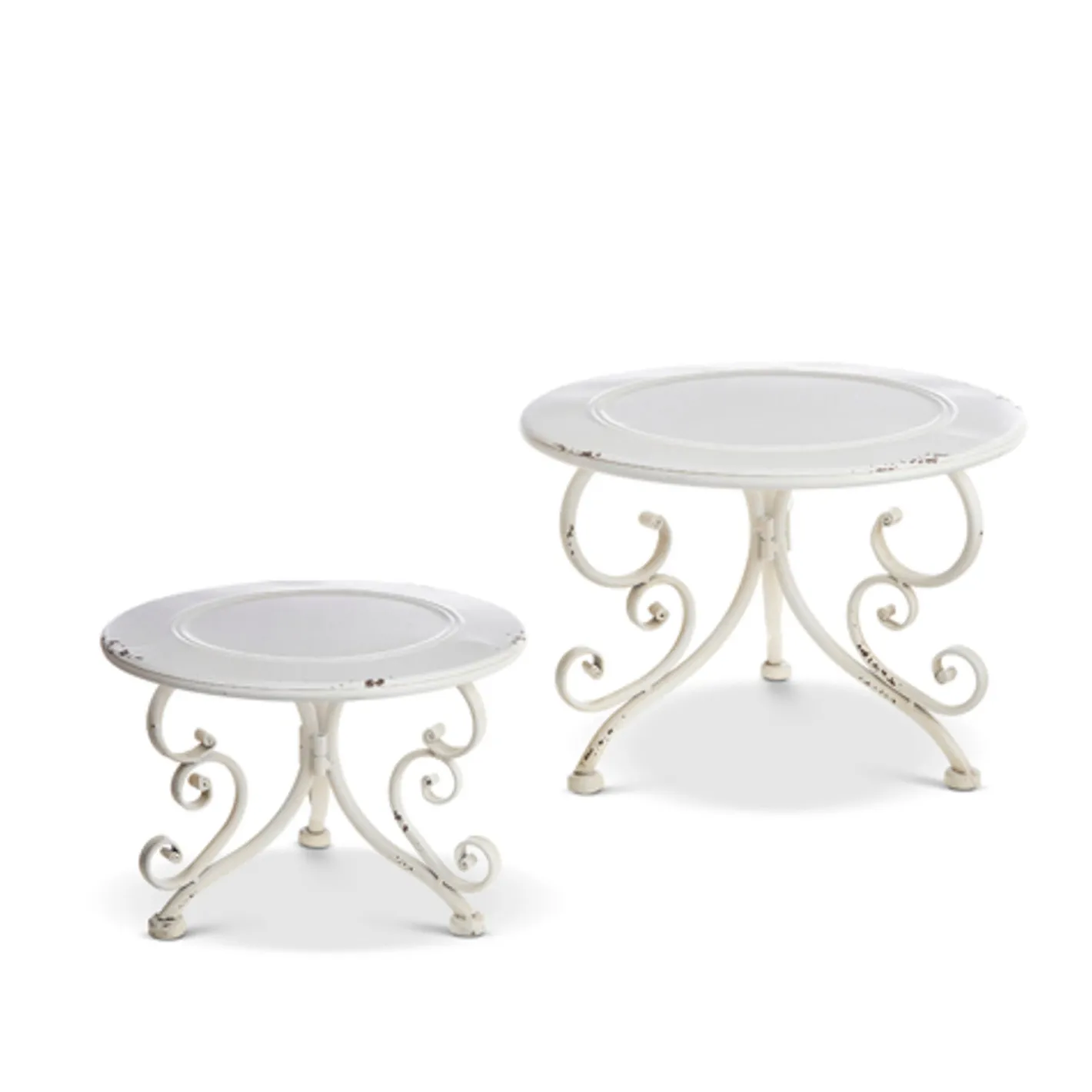 Raz Imports Raz Set of 2 White Distressed Metal Risers Stands 4228915