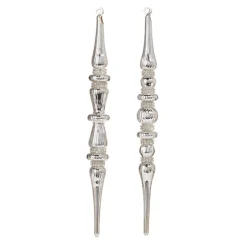 Raz Imports Raz 12"Silver Jeweled Finial Glass Christmas Ornament Set of 2 4324599 Hot