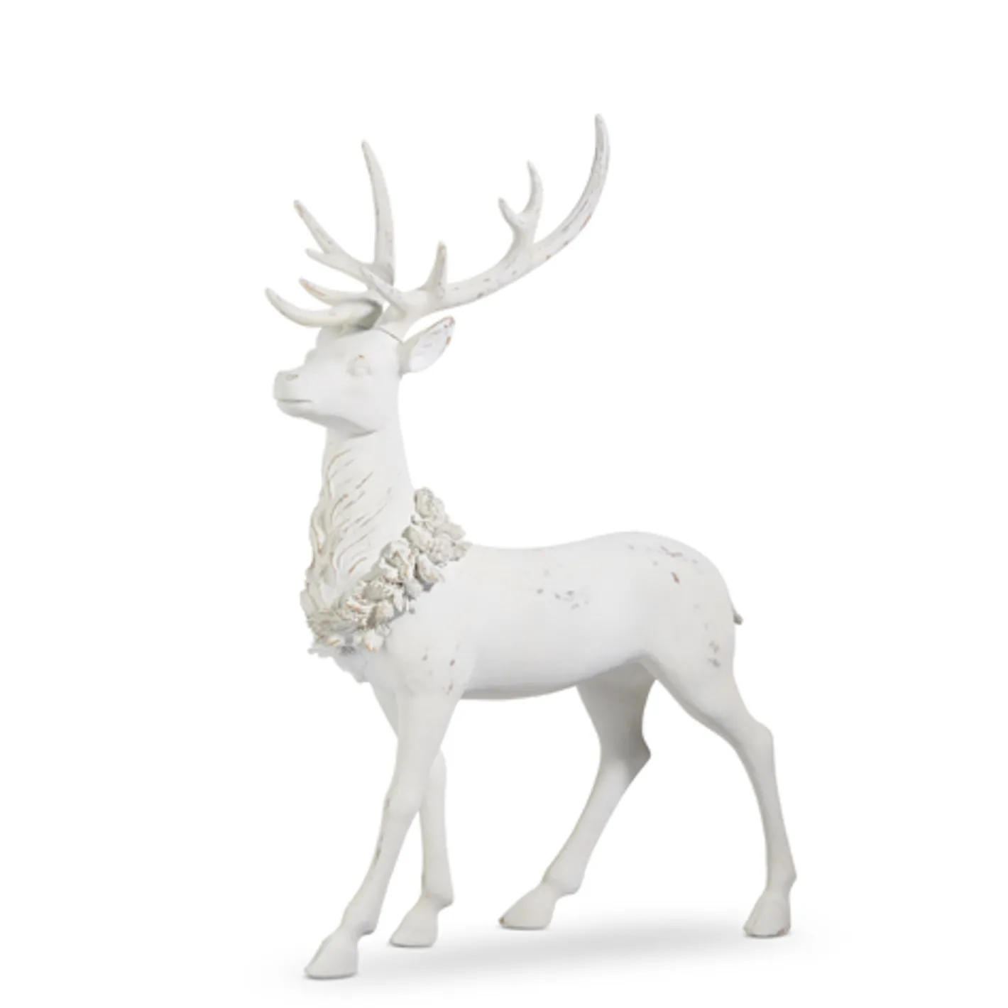 Raz Imports Raz Standing or Laying Large White Deer with Holly Wreath Christmas Decoration New