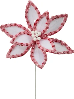 Regency International Regency 22" Candy with Snow and Glitter Poinsettia Stem Christmas Pick MTX73365 Outlet