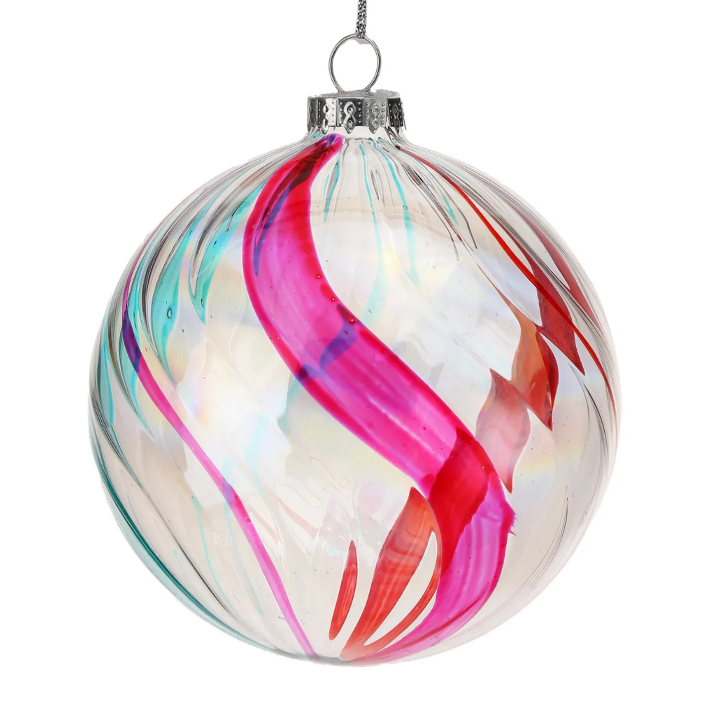 Regency International Regency 4.5" Clear Glass with Colorful Swirl Retro Glass Finial Christmas Ornament MTX73596