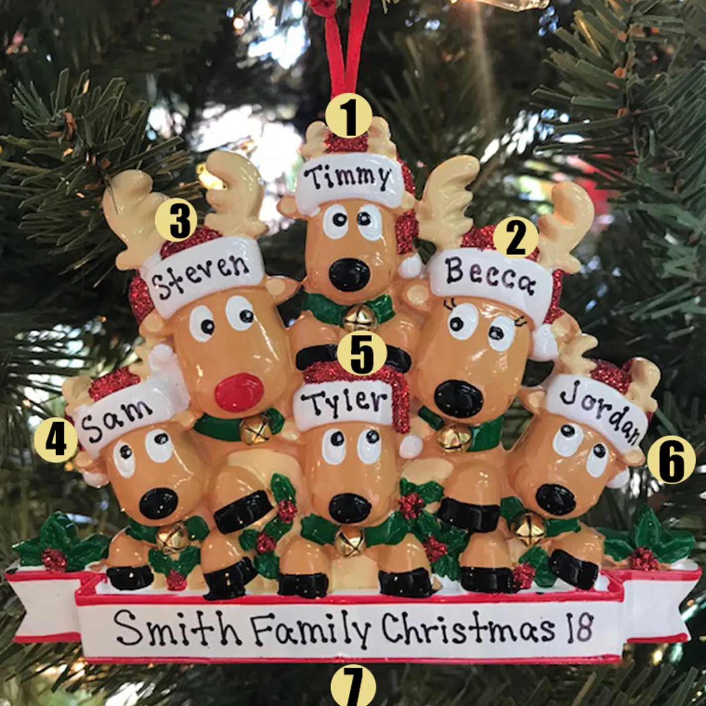 Polar X Reindeer Family of 6 Personalized Christmas Ornament New