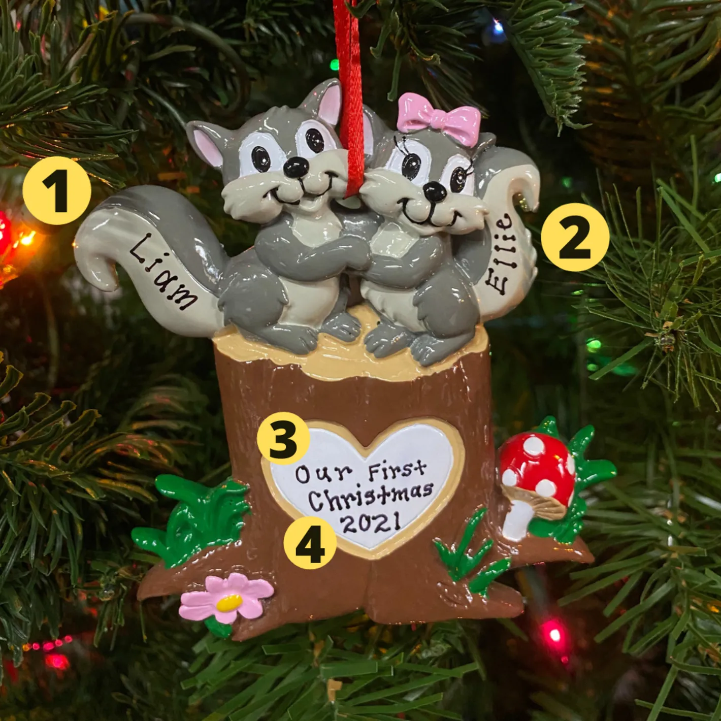 Polar X Squirrel Couple On Tree Trunk with Heart Personalized Christmas Ornament OR1890-SQ Best