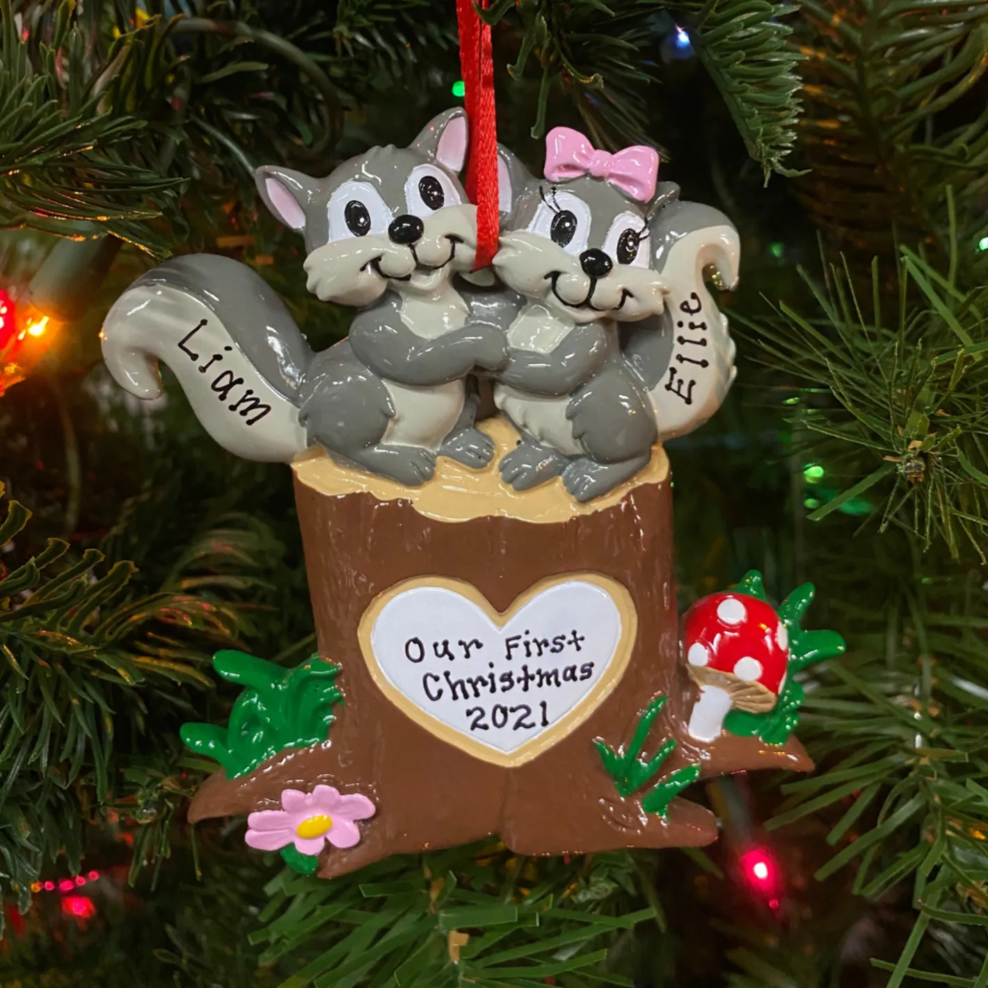 Polar X Squirrel Couple On Tree Trunk with Heart Personalized Christmas Ornament OR1890-SQ Best