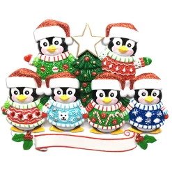 Polar X Ugly Sweater Penguin Family of 6 Personalized Christmas Ornament Discount
