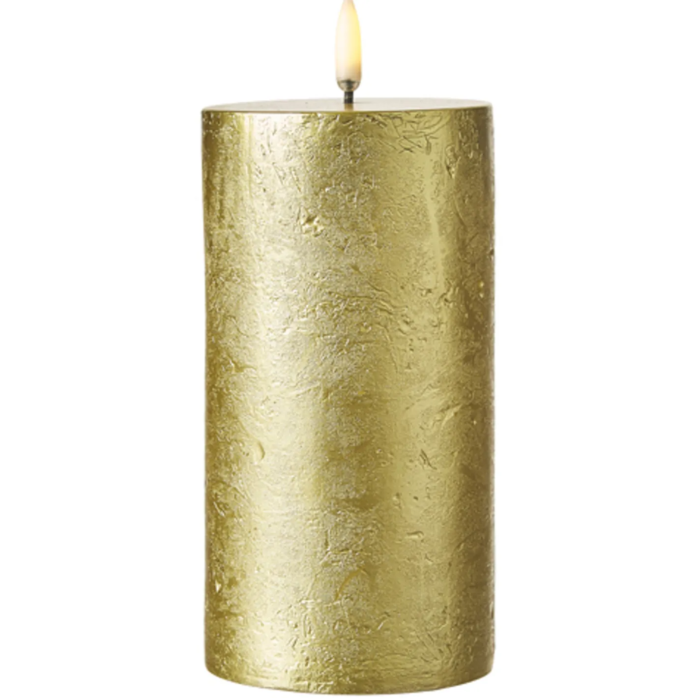 Raz Imports Uyuni 3" x 5" or 7" Gold Texture Flat Top Flicker Flame Pillar Candle Hot