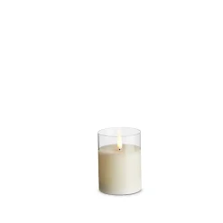 Raz Imports Uyuni Moving Flame Clear Glass Ivory Pillar Battery Candle New