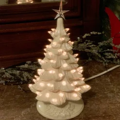 Handmade Ceramics White Ceramic Lighted Christmas Tree 12" Clearance