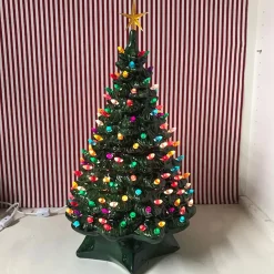 Handmade Ceramics 21.5" Medium 1950's Lighted Green Ceramic Christmas Tree Hot