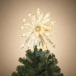 Gerson 13.5" Electric Lighted Glittered Crystal Starburst Christmas Tree Topper 2619000 Clearance