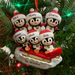 Polar X 4.5" Family of 6 Penguins on Sled Personalized Christmas Ornament OR1915-6 New