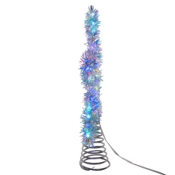 Kurt Adler 12.2" LED Lighted Silver Tinsel Star Christmas Tree Topper AD1022RGB Clearance