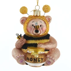 Kurt Adler 4.25" Noble Gems Bee Honey Bear Glass Christmas Ornament NBX0020 New