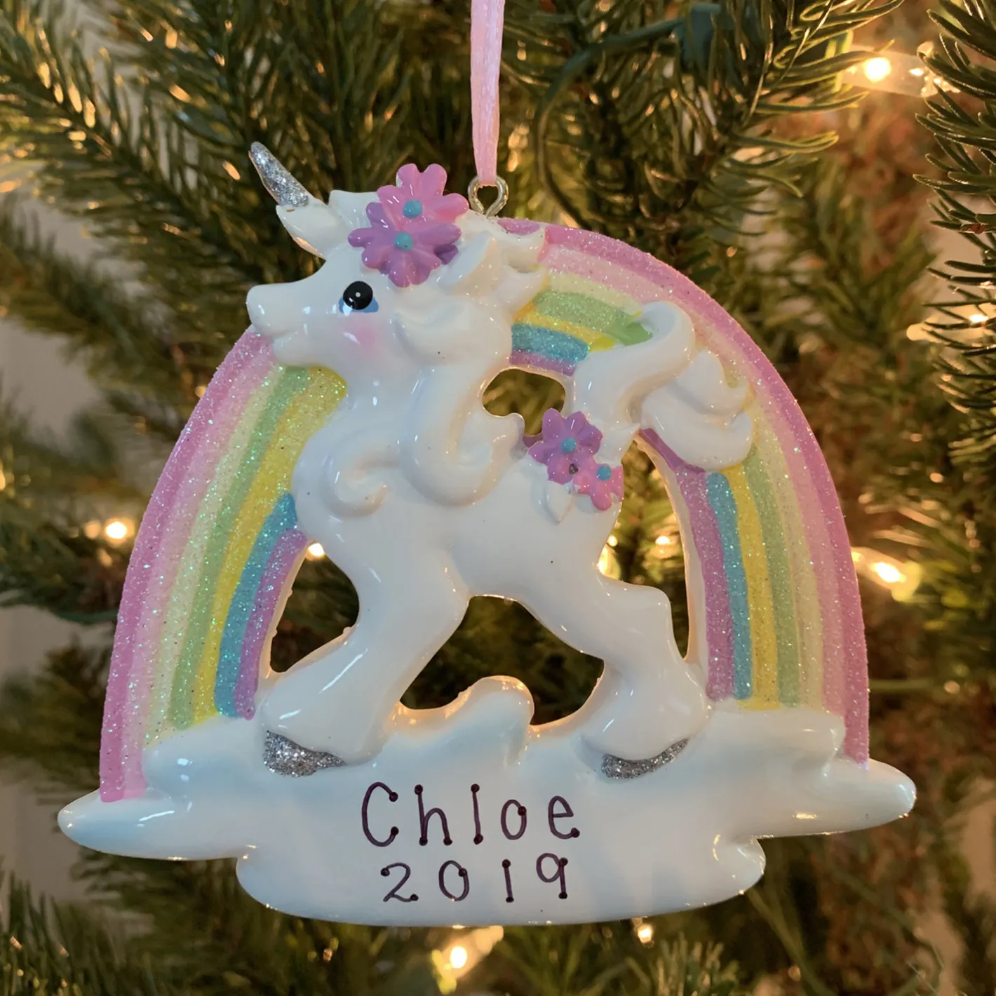 Kurt Adler 4.5" Unicorn and Rainbow Personalized Christmas Ornament W8457 Sale