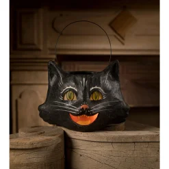 Bethany Lowe 10" Amusing Black Cat Bucket Paper Mache Vintage Halloween Decoration TJ2313 Clearance