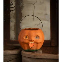 Bethany Lowe 6.5" Happy Vintage Pumpkin Bucket Medium Halloween Decoration TJ2411 New