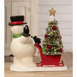 Bethany Lowe 14.5" Large Frosty Pushing Sled Vintage Christmas Decoration TD3173 Sale