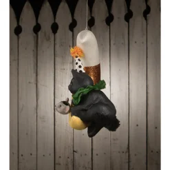 Bethany Lowe 15.75" Party Kitty in Candy Corn Moon Hanging Halloween Decoration TD1193 Outlet