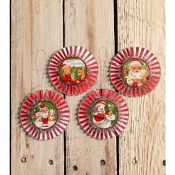 Bethany Lowe 3.5" Set of 4 Kitschmas Rosette Vintage Christmas Ornaments TL3366 Outlet
