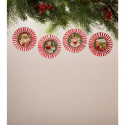 Bethany Lowe 3.5" Set of 4 Kitschmas Rosette Vintage Christmas Ornaments TL3366 Outlet