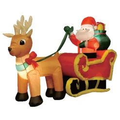Brite Star 6' Santa in Sleigh with Reindeer Outdoor Christmas Inflatable Yard Decoration 49-030-00 Hot