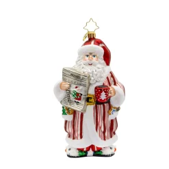 Christopher Radko Santa's Daily News Glass Christmas Ornament 1022489 Hot