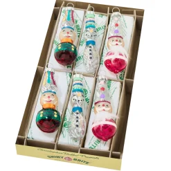 Shiny Brite Christopher Radko Vivid Vintage 6 Count 2.5" Decorated Figures Glass Christmas Ornament Set 4028283