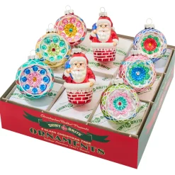 Shiny Brite Christopher Radko Christmas Confetti 8 Count Figures and Reflector Rounds Glass Christmas Ornament Set 4028269