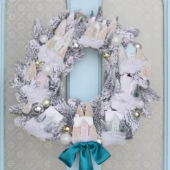 Cody Foster Co Cody Foster 18" Frosted Village Vintage Inspired Putz Christmas House Wreath CD-1965 Discount