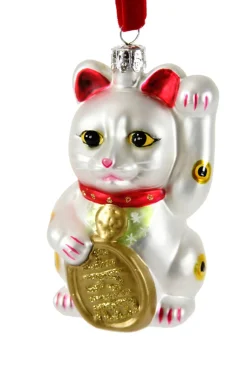 Cody Foster Co Cody Foster 4.25" White Lucky Cat Glass Christmas Ornament GO-2781-W New