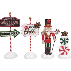 Department 56 Christmas Village Peppermint Panache Set of 4 6013618 New