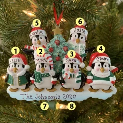 Polar X Family Personalized Christmas Ornament with 6 Penguins Sale