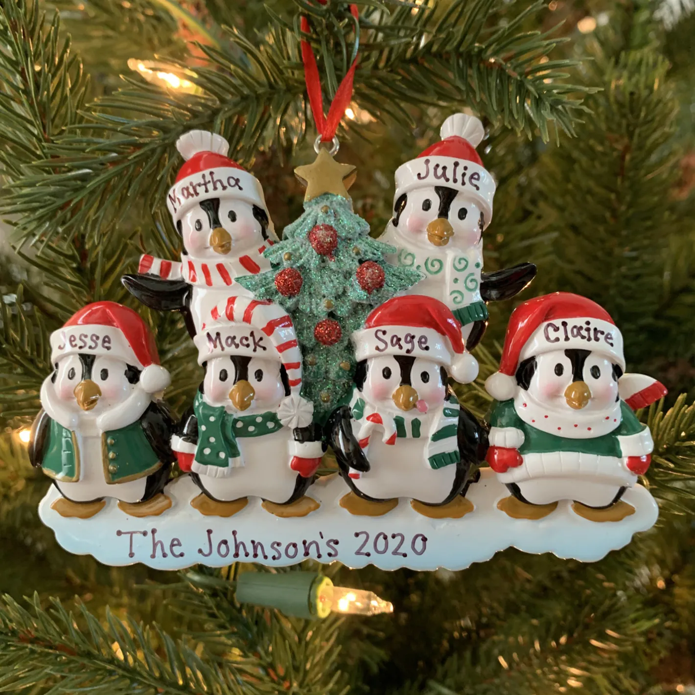 Polar X Family Personalized Christmas Ornament with 6 Penguins Sale