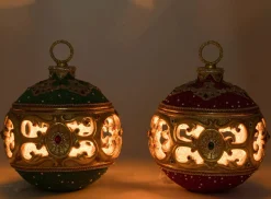 Katherines Collection Katherine's Collection 11" Red or Green Royal Christmas Ball Tabletop Ornament with Tea Light Decoration 28-528815 Discount