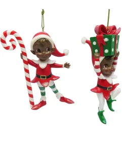 Kurt Adler 3.3" African American Elf with Candy Cane or Gift Box TD1820