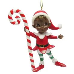 Kurt Adler 3.3" African American Elf with Candy Cane or Gift Box TD1820