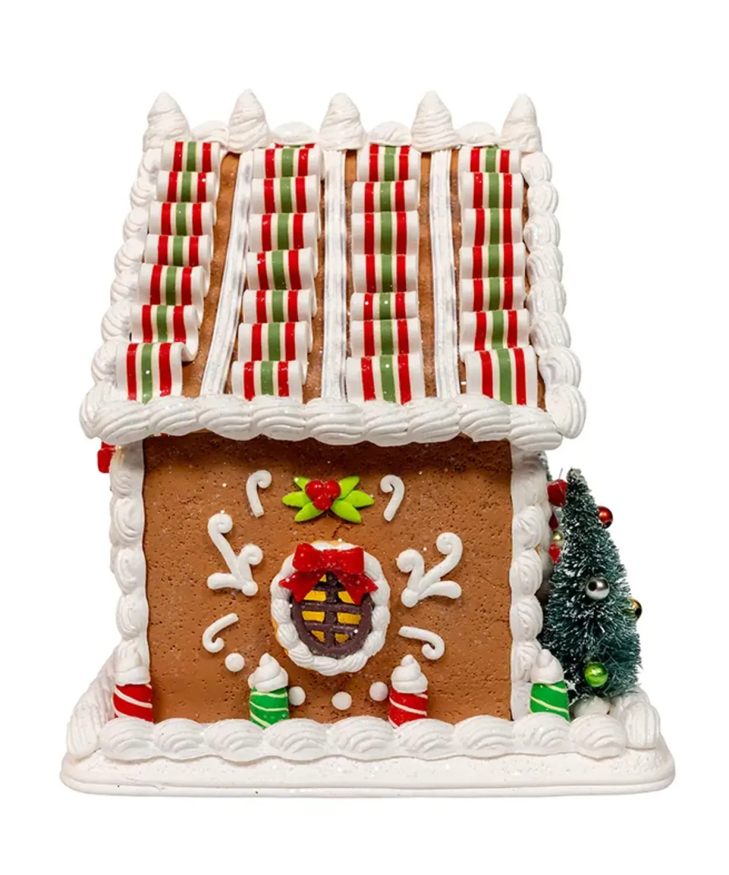 Kurt Adler 9" Battery Operated Gingerbread House With Santa & Ribbon Candy Roof Christmas Decoration GBJ0059 Hot